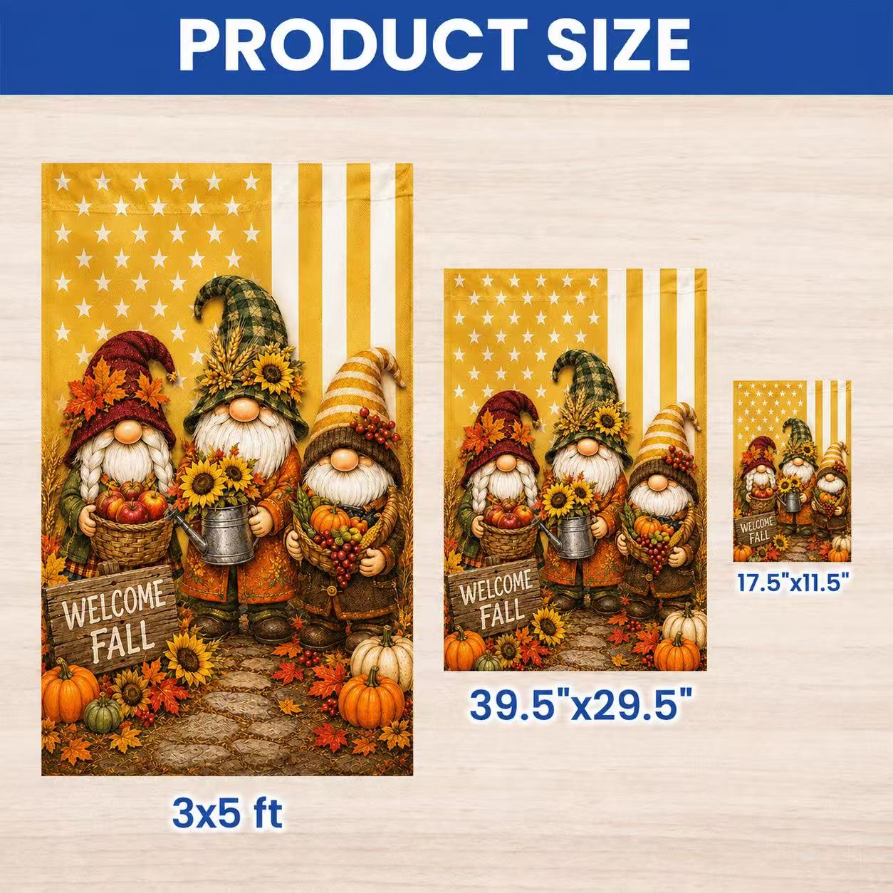 Welcome Fall Harvest Gnome Pumpkin House Flag
