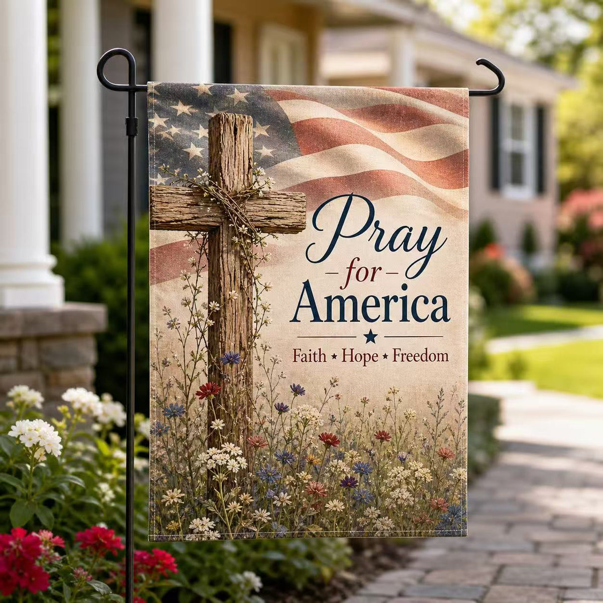 Pray for America Faith Hope Freedom Patriotic Flag