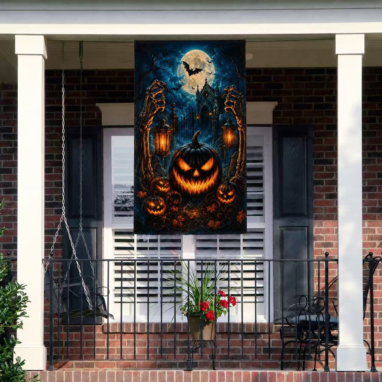 Halloween Skeleton Hands Jack-o’-Lantern Haunted House Garden Flag
