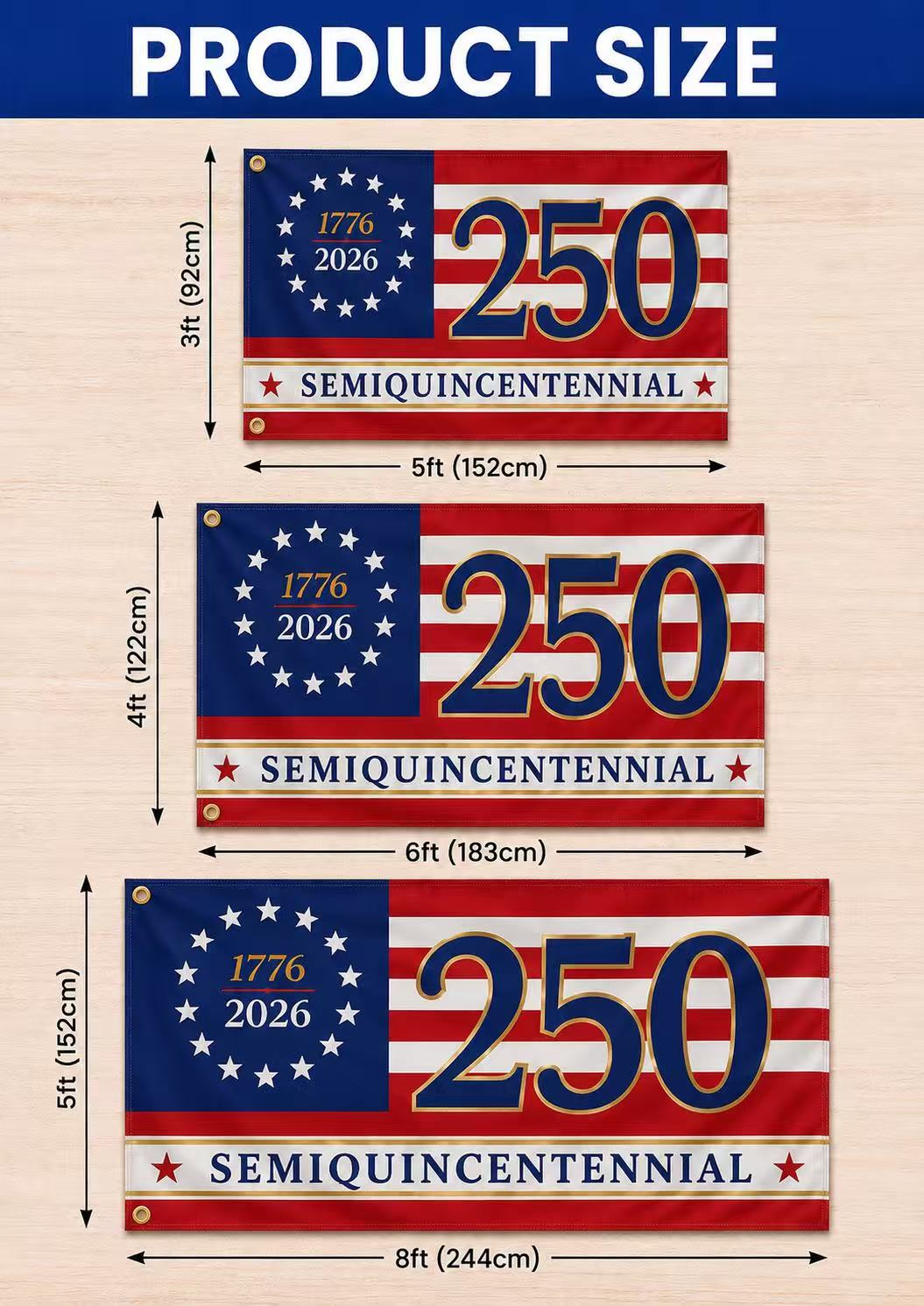 America 250th Semiquincentennial Flag – 1776–2026 Patriotic USA Anniversary Flag