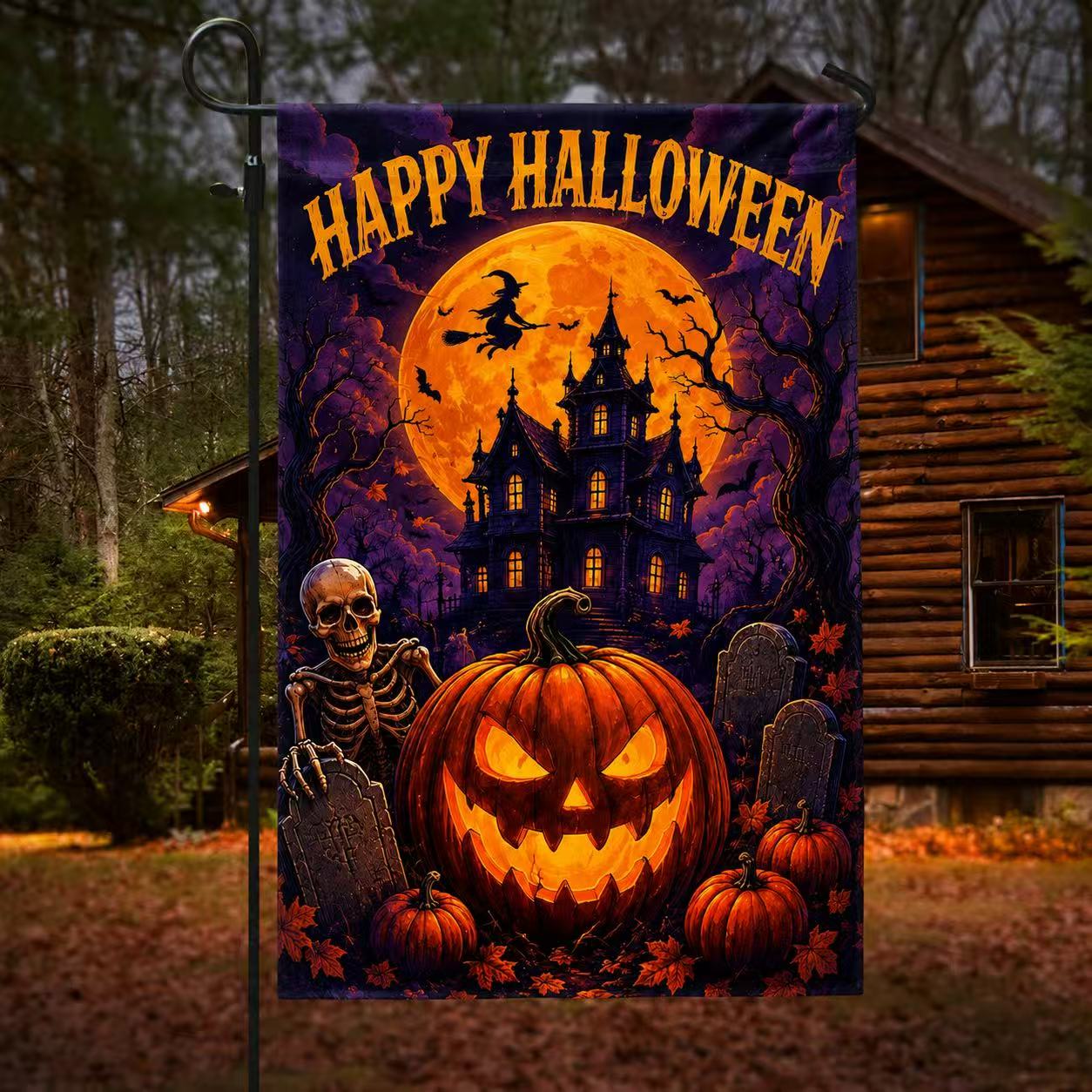 Halloween Haunted House Pumpkin Garden Flag