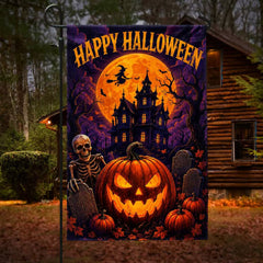 Halloween Haunted House Pumpkin Garden Flag