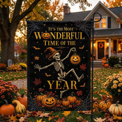 It’s the Most Wonderful Time of the Year Skeleton Halloween Garden Flag