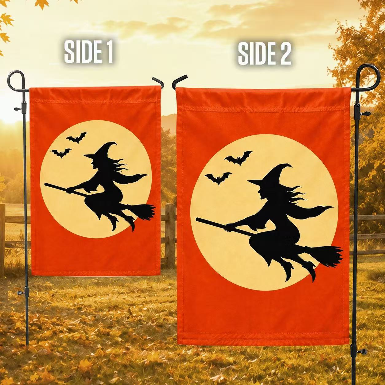 Halloween Flying Witch Full Moon House Flag