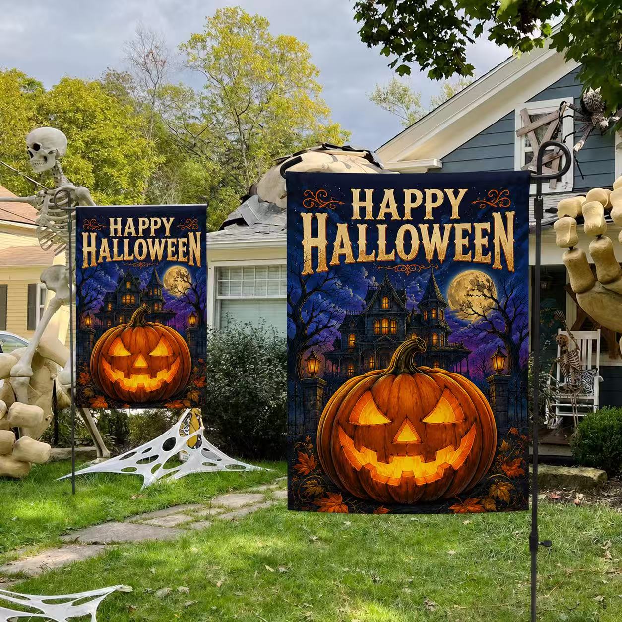 Happy Halloween Haunted House Pumpkin Garden Flag