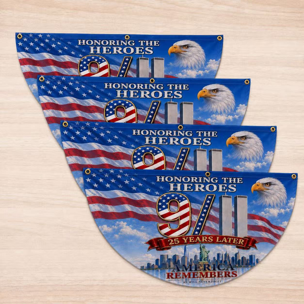 9/11 Honoring the Heroes 25 Years Later Memorial Half Circle Fan Flag