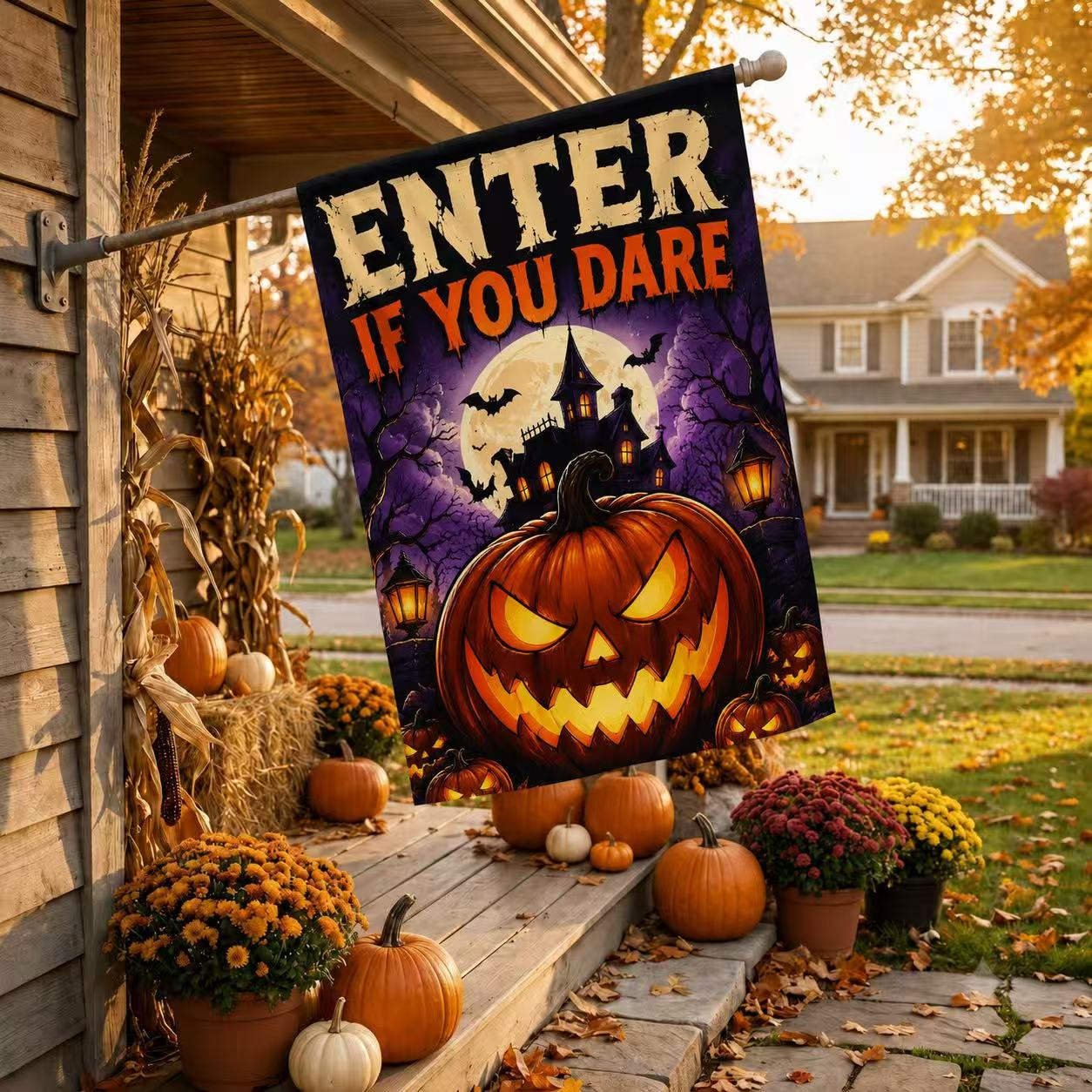 Enter If You Dare Haunted Pumpkin Halloween Garden Flag