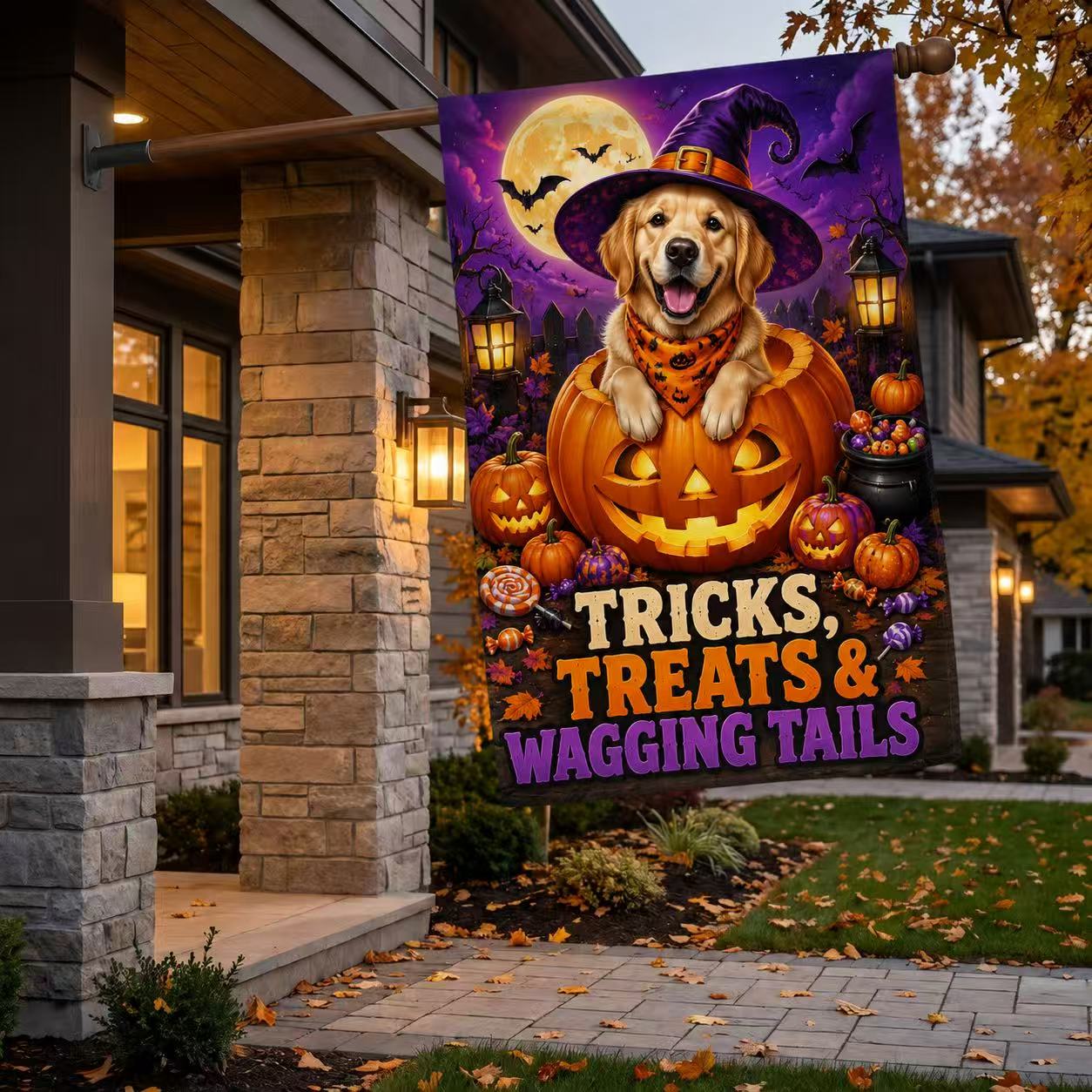 Golden Retriever Pumpkin Halloween Garden Flag