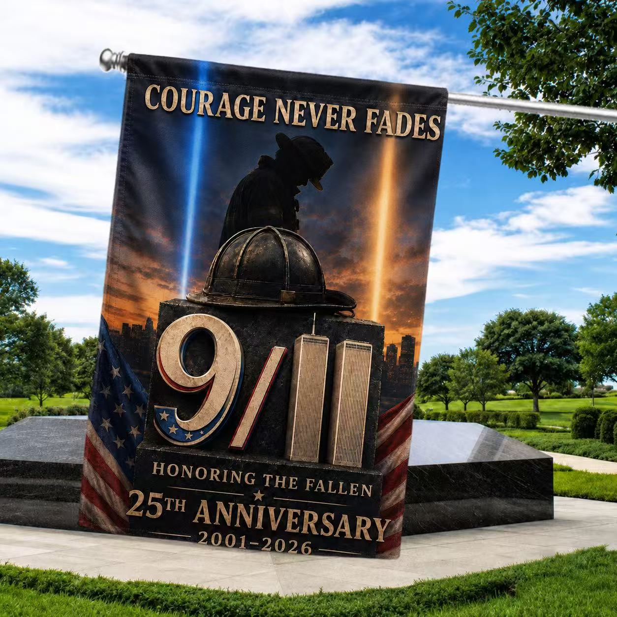 Courage Never Fades – 9/11 25th Anniversary Firefighter Memorial Flag