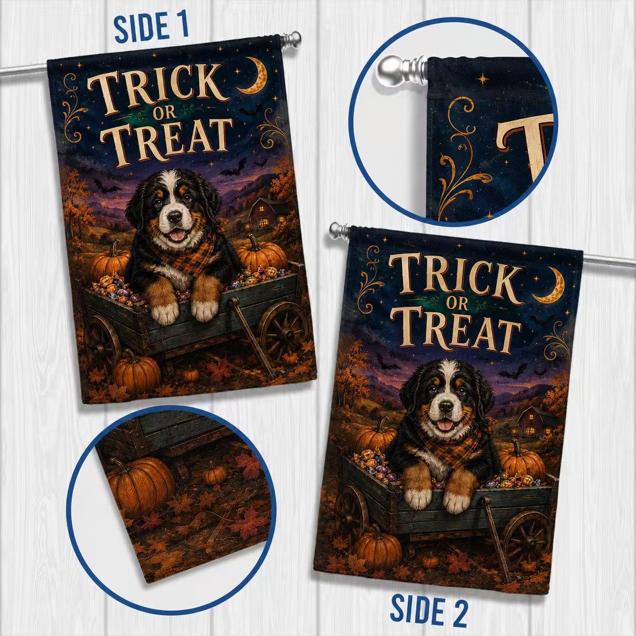 Trick or Treat Bernese Mountain Dog Halloween Garden Flag