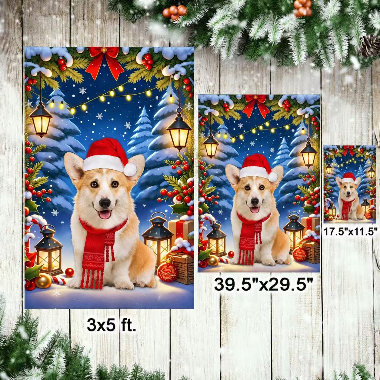 Corgi Dog Christmas Flag