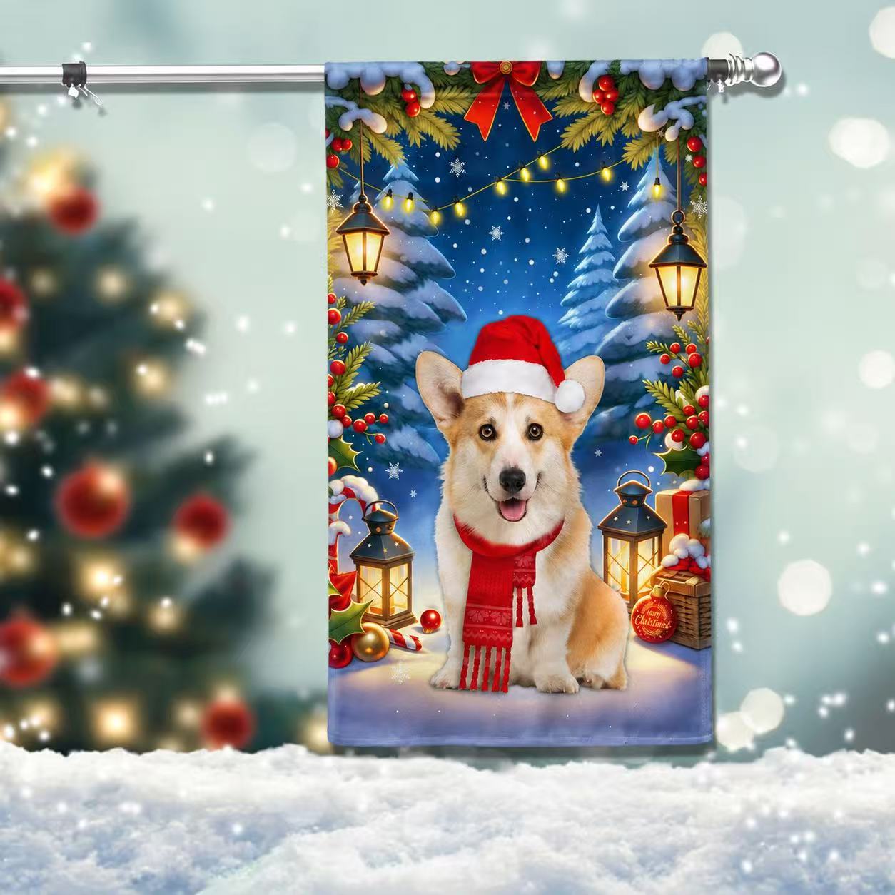 Corgi Dog Christmas Flag