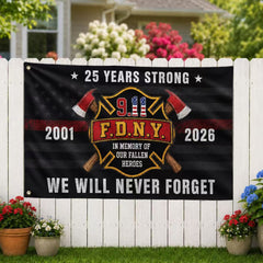 25 Years Strong – We Will Never Forget 9/11 Firefighter Memorial Flag