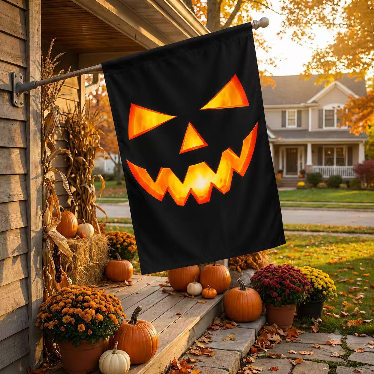Spooky Jack O’ Lantern Face Halloween Garden Flag
