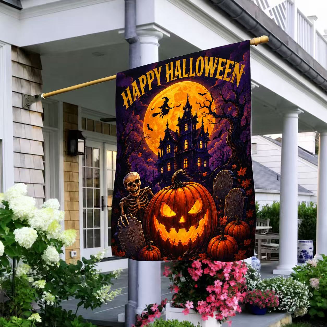 Halloween Haunted House Pumpkin Garden Flag