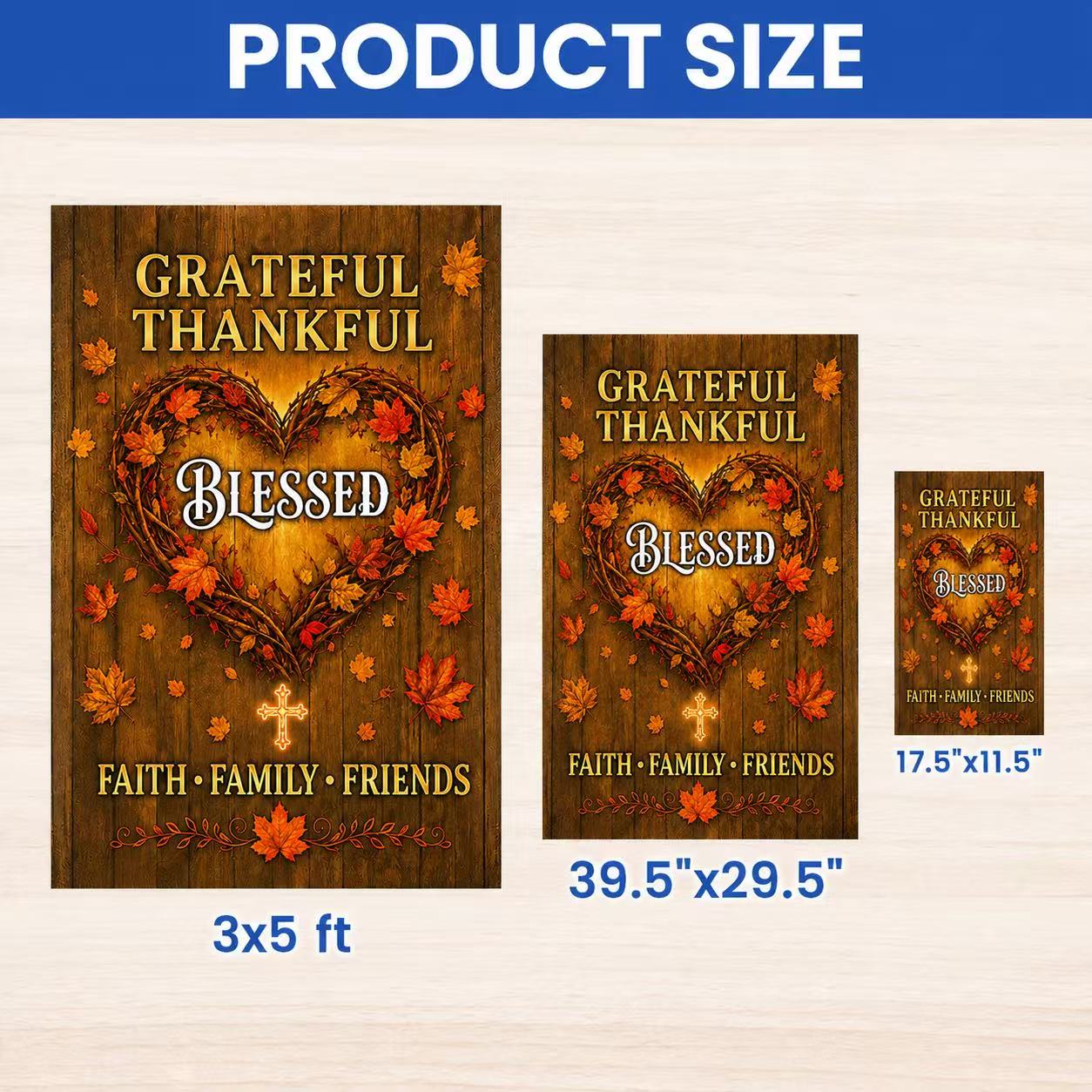 Grateful Thankful Blessed Garden Flag