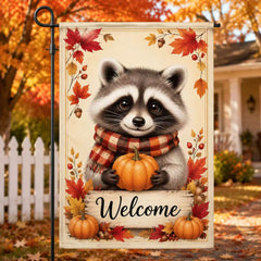 Welcome Fall Cute Raccoon Pumpkin Autumn Garden Flag