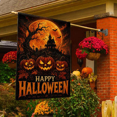 Happy Halloween Jack-o’-Lantern Haunted House Full Moon Garden Flag