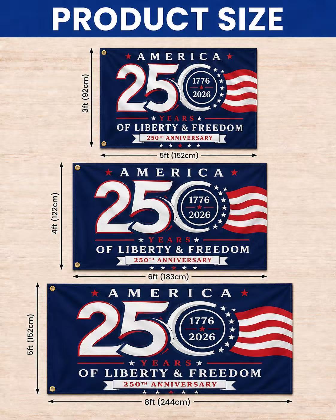America 250 Years of Liberty & Freedom Flag – 1776–2026 Patriotic USA Anniversary Flag