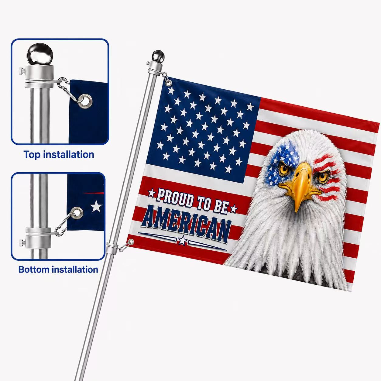 Patriotic Flag, Bald Eagle Proud to Be American Grommet Flag
