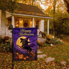 Happy Halloween Witch Dachshund Pumpkin Garden Flag