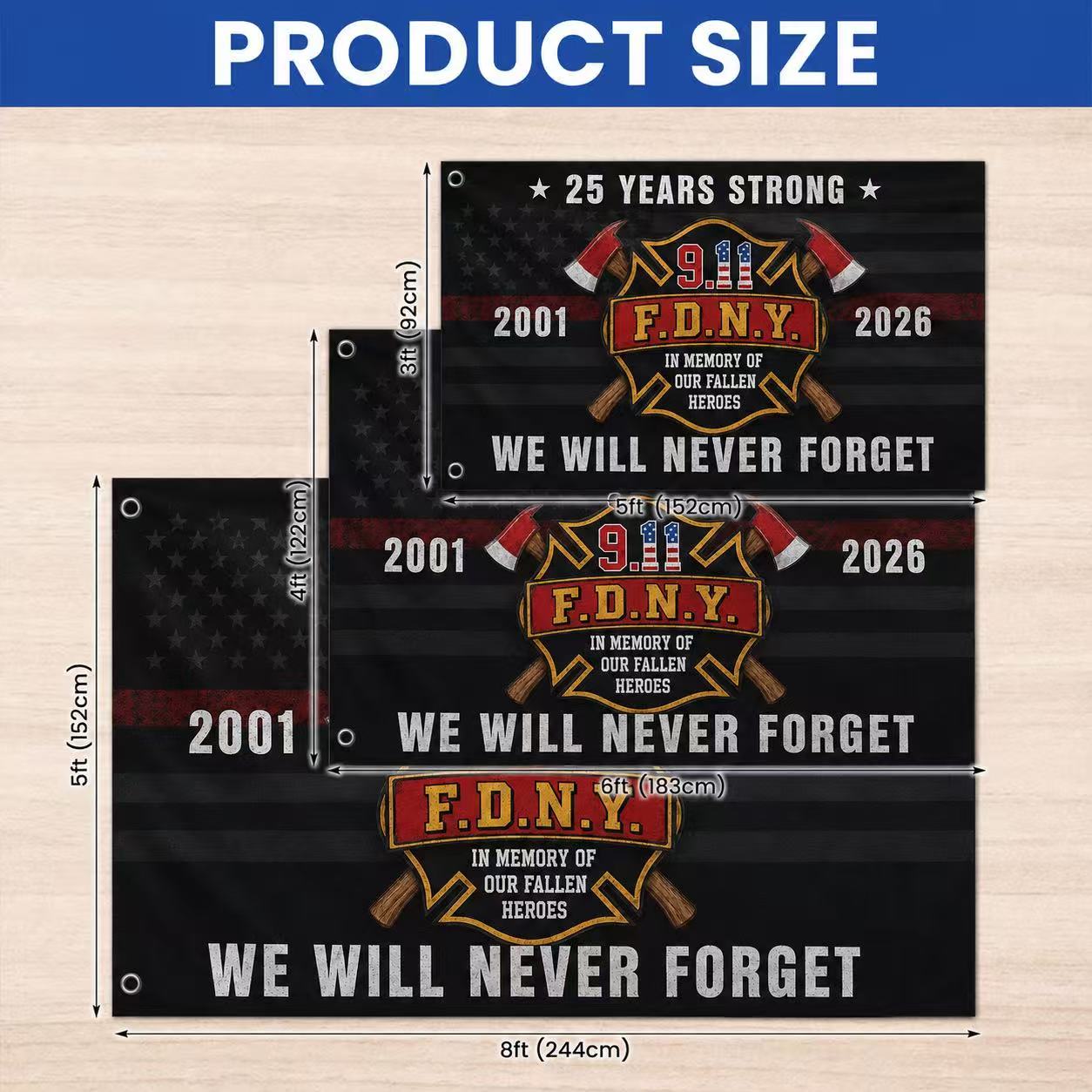 25 Years Strong – We Will Never Forget 9/11 Firefighter Memorial Flag
