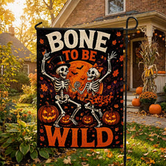 Bone to Be Wild Skeleton Couple Halloween Garden Flag