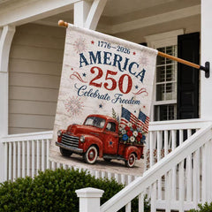 America 250 Celebrate Freedom Red Truck Patriotic Flag