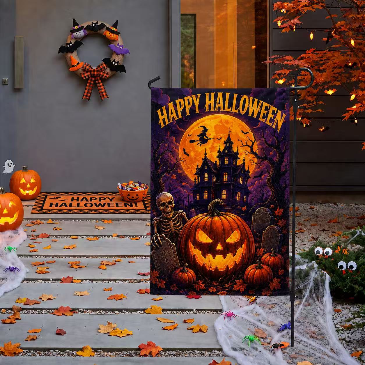 Halloween Haunted House Pumpkin Garden Flag