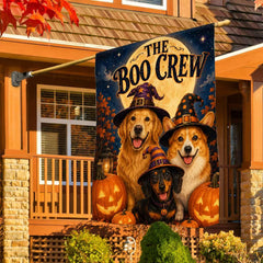 Halloween Boo Crew Witch Dogs Pumpkin Garden Flag