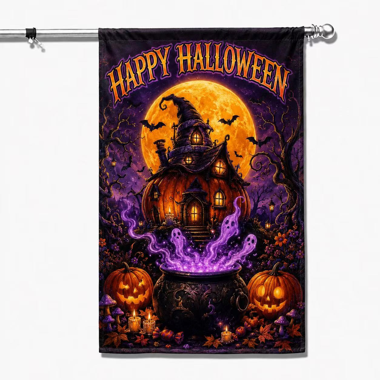 Happy Halloween Haunted Pumpkin House Ghost Cauldron Garden Flag