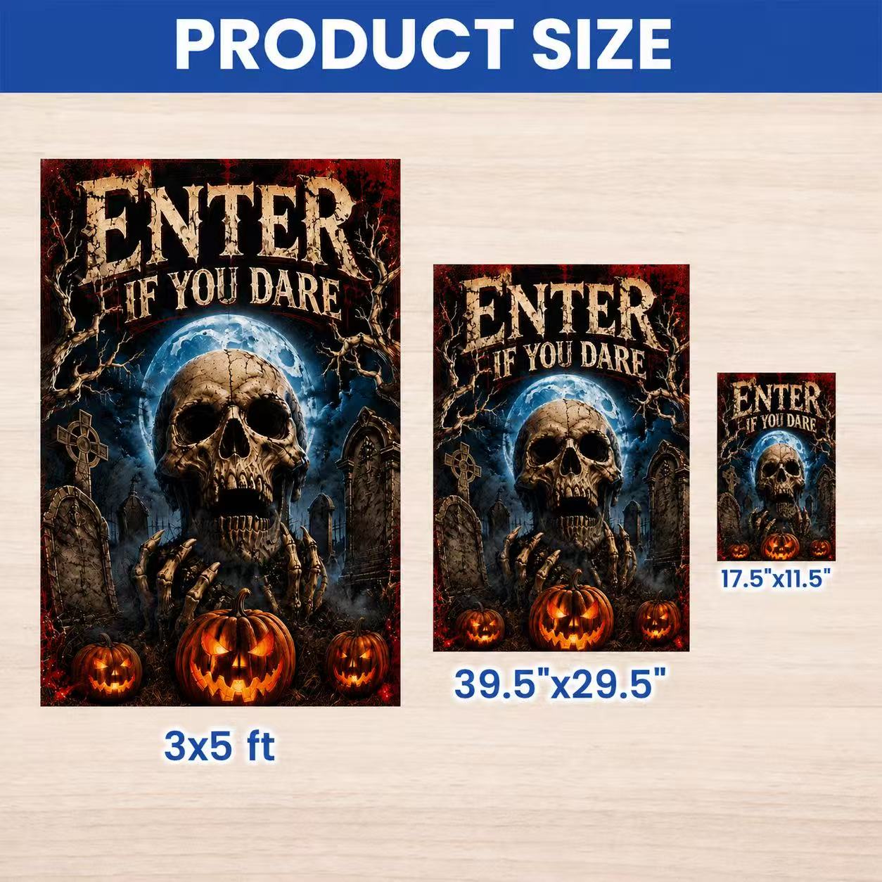 Halloween Enter If You Dare Skull Graveyard Pumpkin Garden Flag