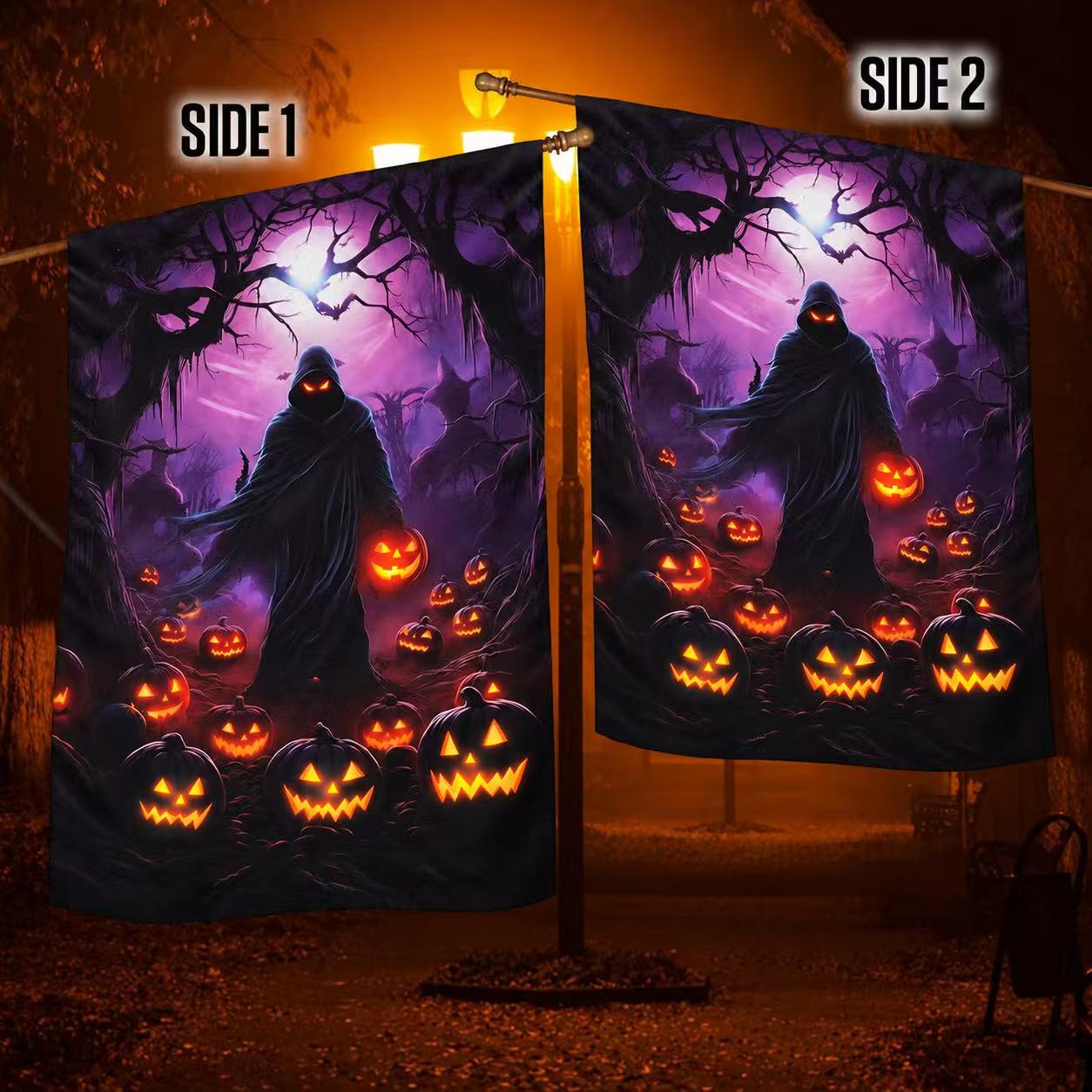 Halloween Grim Reaper & Pumpkin Garden Flag