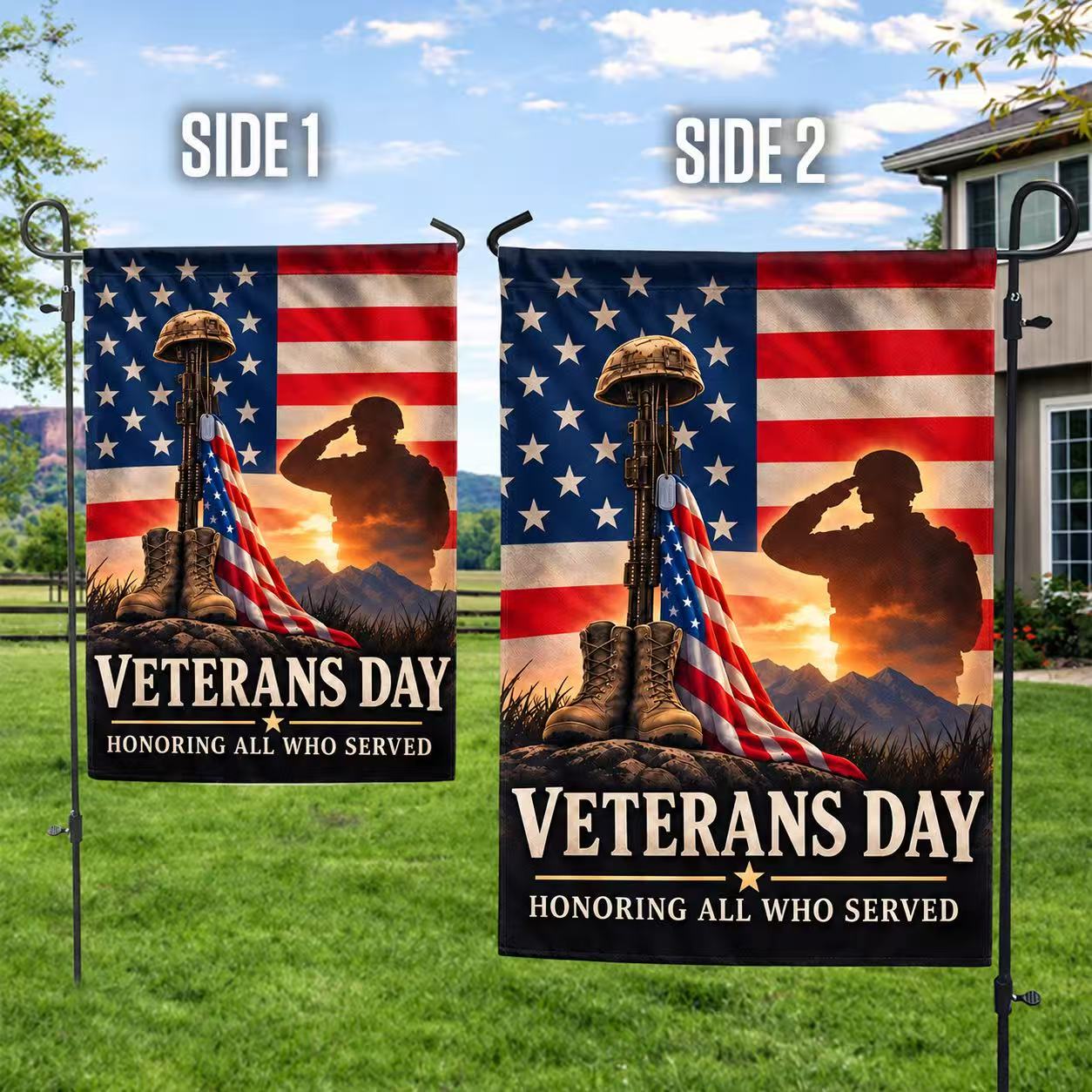 Veterans Day Honoring All Who Served Patriotic House Flag