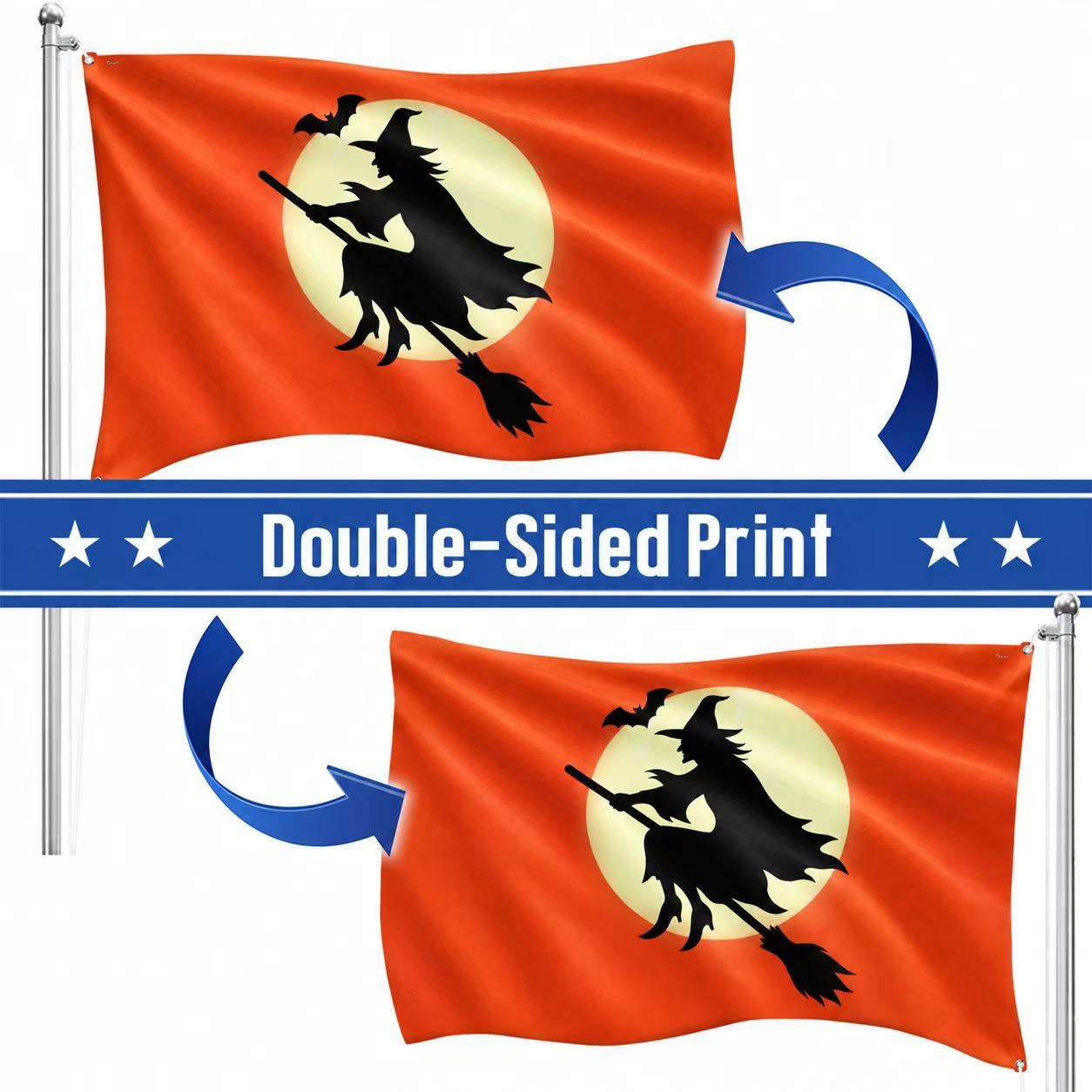 Halloween Witch Flag, Spooky Full Moon Flying Witch Grommet Flag