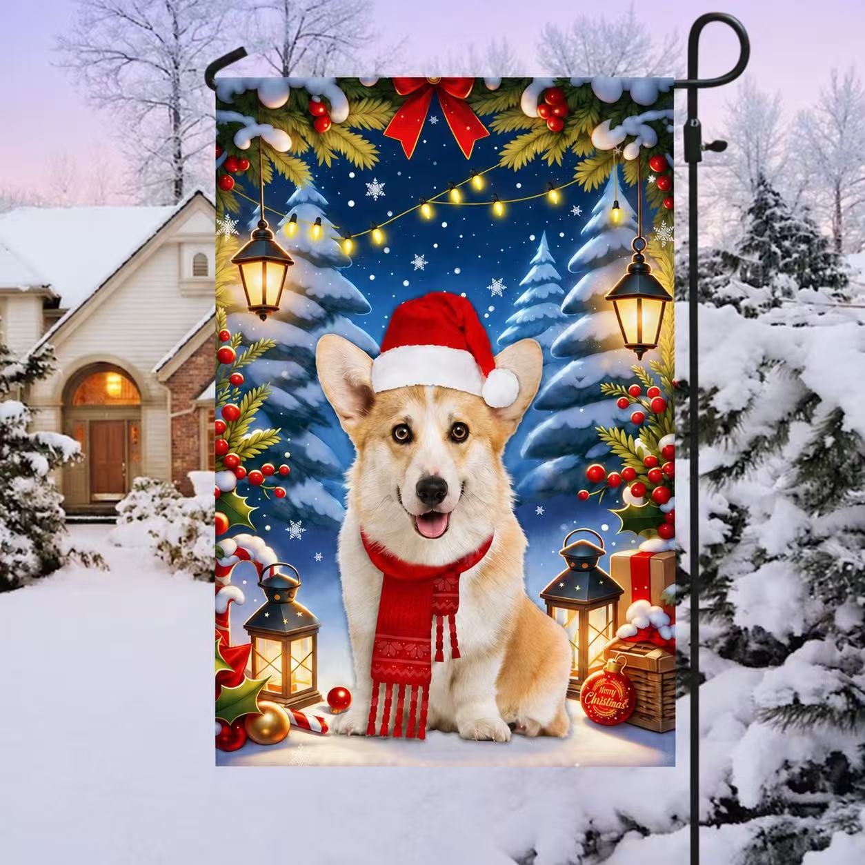 Corgi Dog Christmas Flag