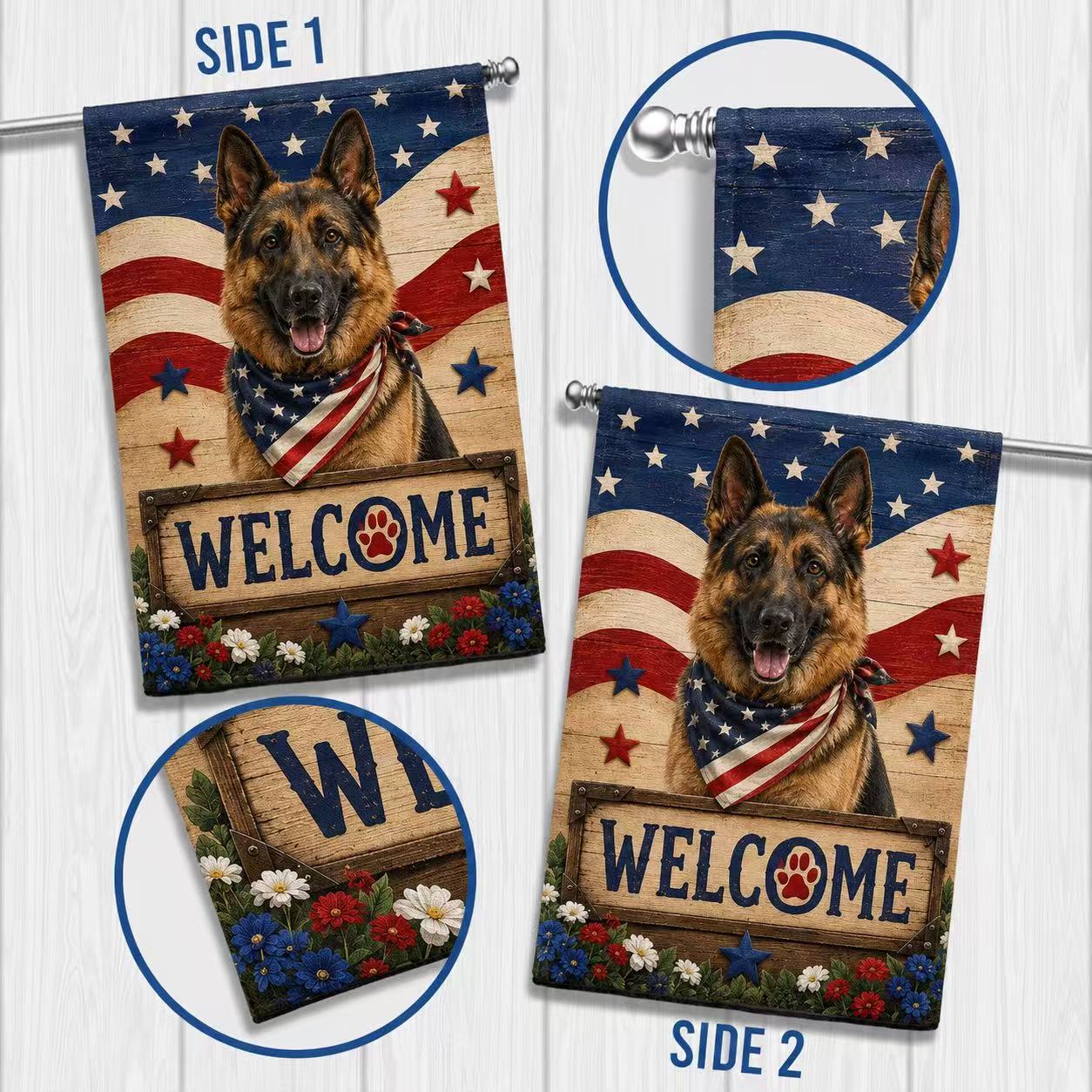 German Shepherd Patriotic Welcome Flag
