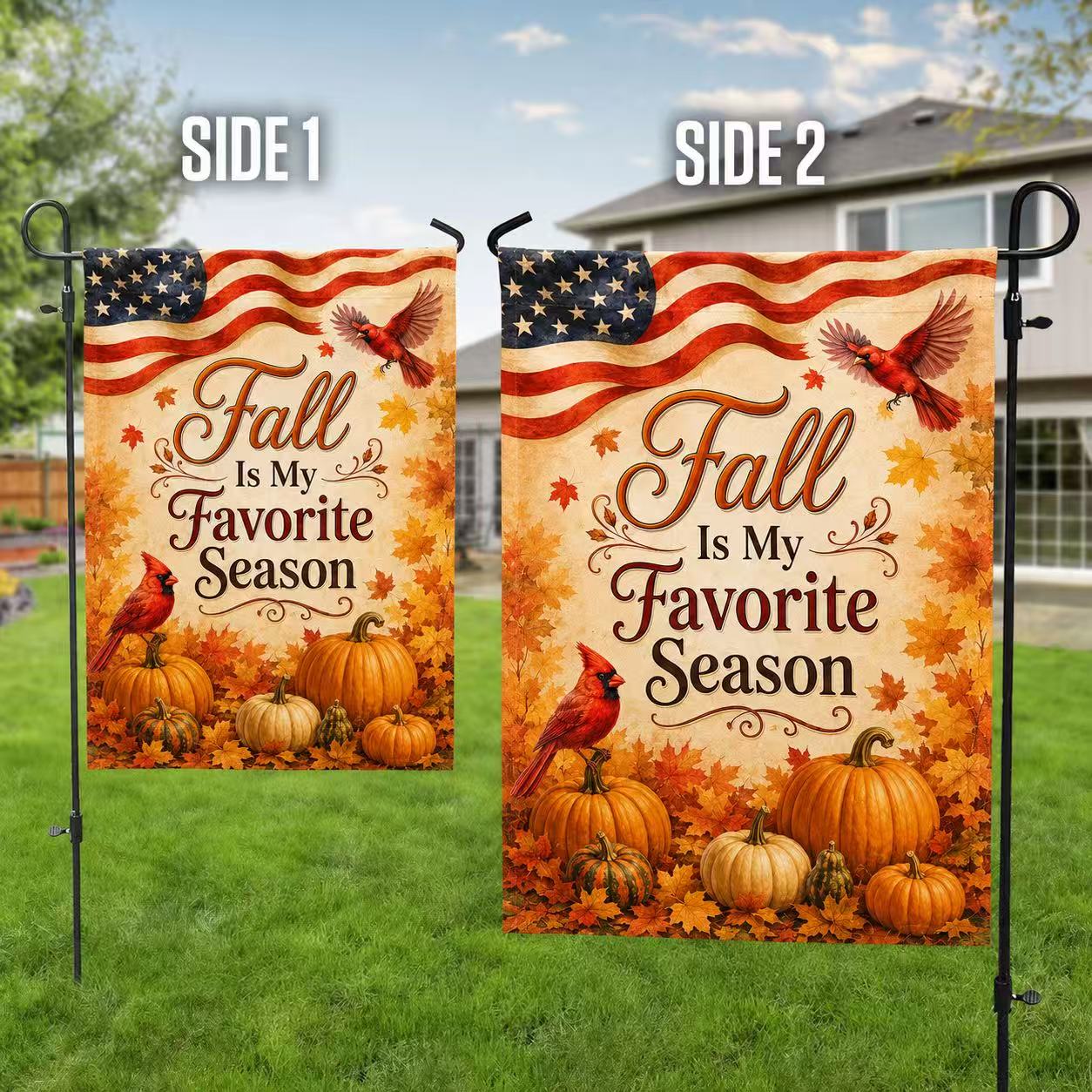 Fall Flag, Fall Is My Favorite Season Cardinals American US Flag
