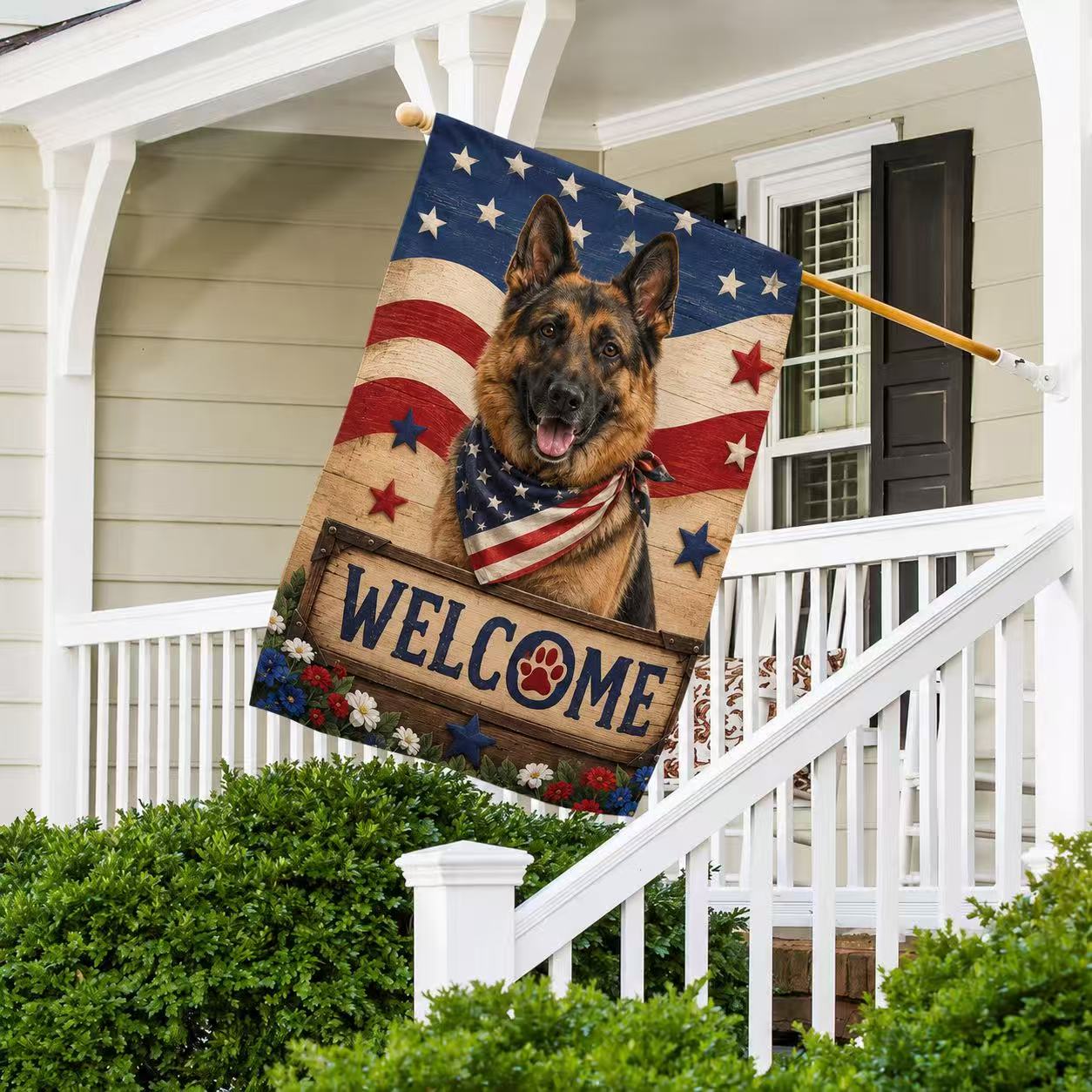 German Shepherd Patriotic Welcome Flag