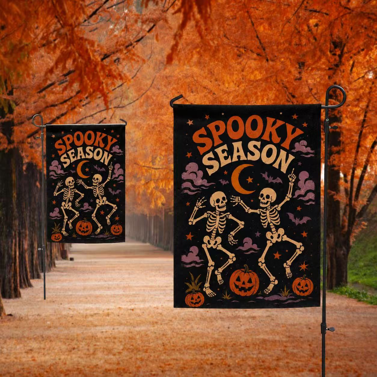 Spooky Season Dancing Skeletons Halloween Garden Flag
