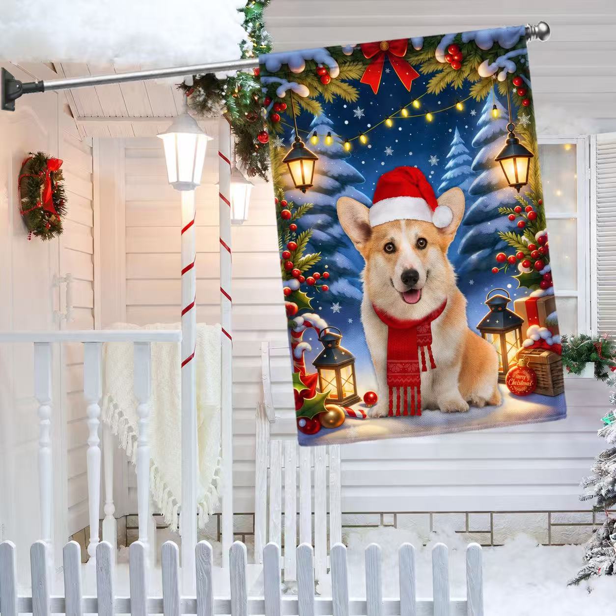 Corgi Dog Christmas Flag