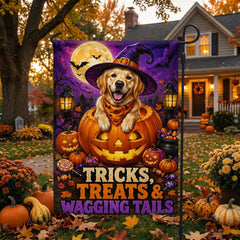 Golden Retriever Pumpkin Halloween Garden Flag