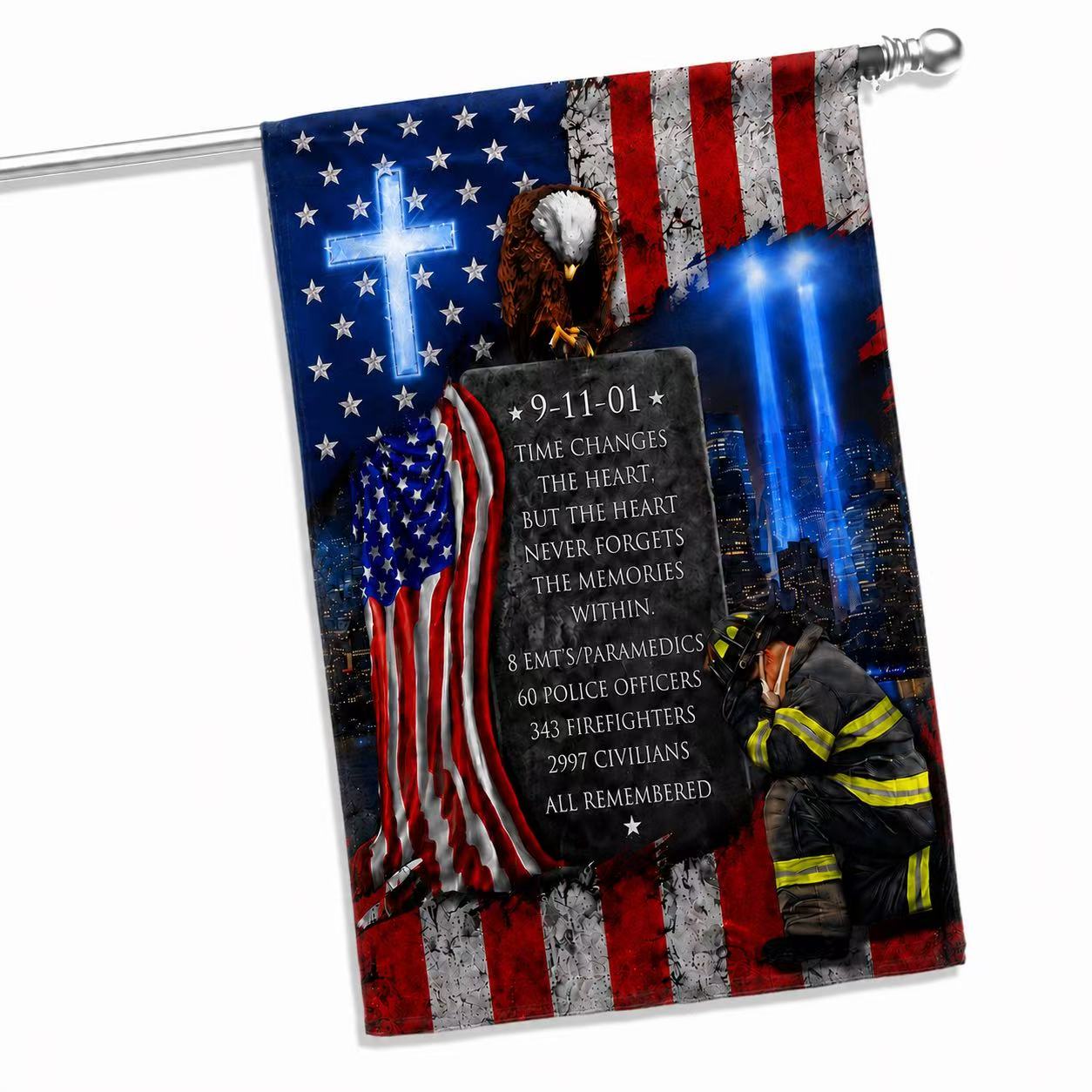 911 Patriot Day Never Forget Flag Time Changes The Heart But The Heart Never Forgets Flag