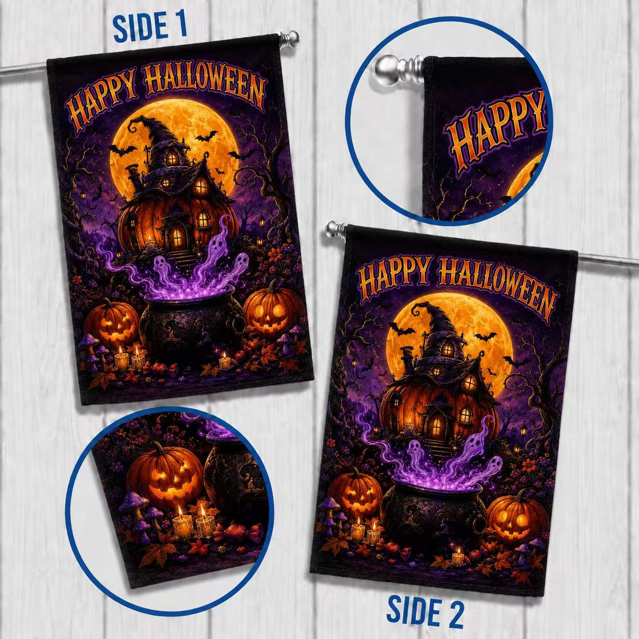 Happy Halloween Haunted Pumpkin House Ghost Cauldron Garden Flag