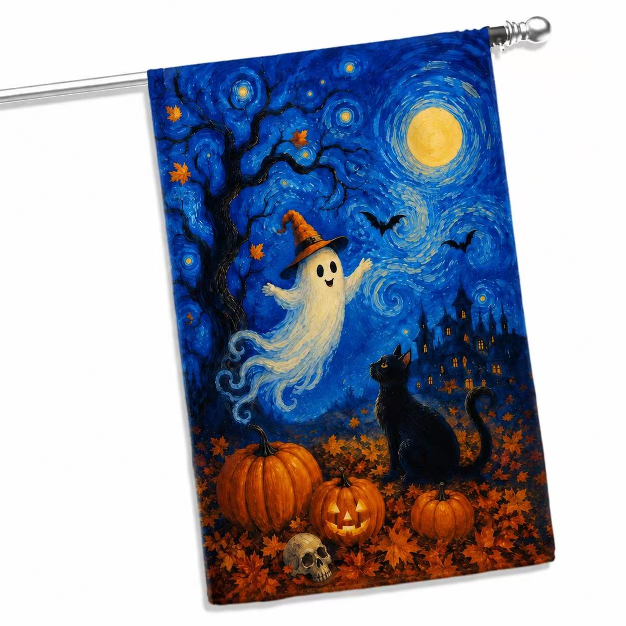 Halloween Starry Night Ghost Black Cat Pumpkin Garden Flag