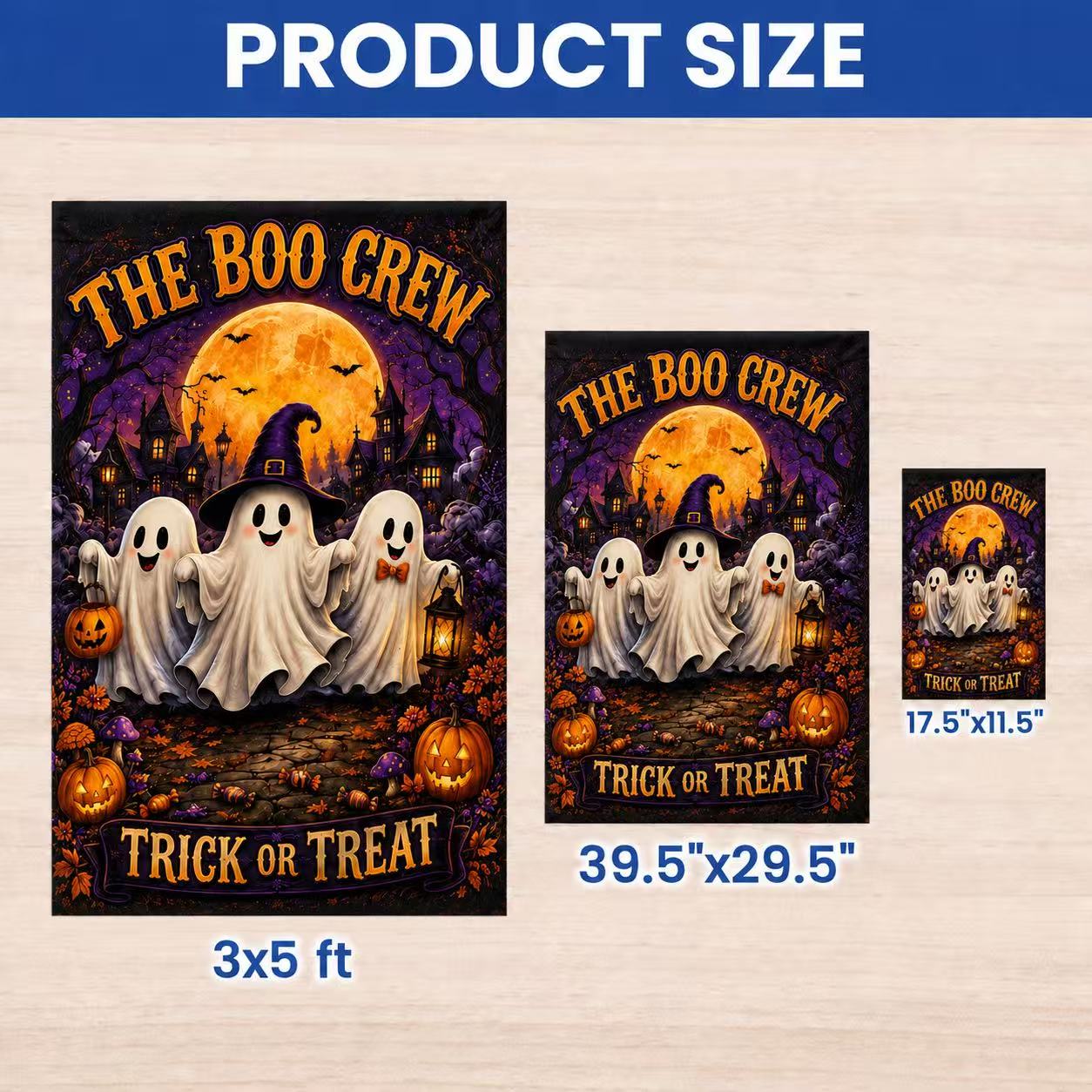 The Boo Crew Cute Ghosts Trick or Treat Halloween Garden Flag
