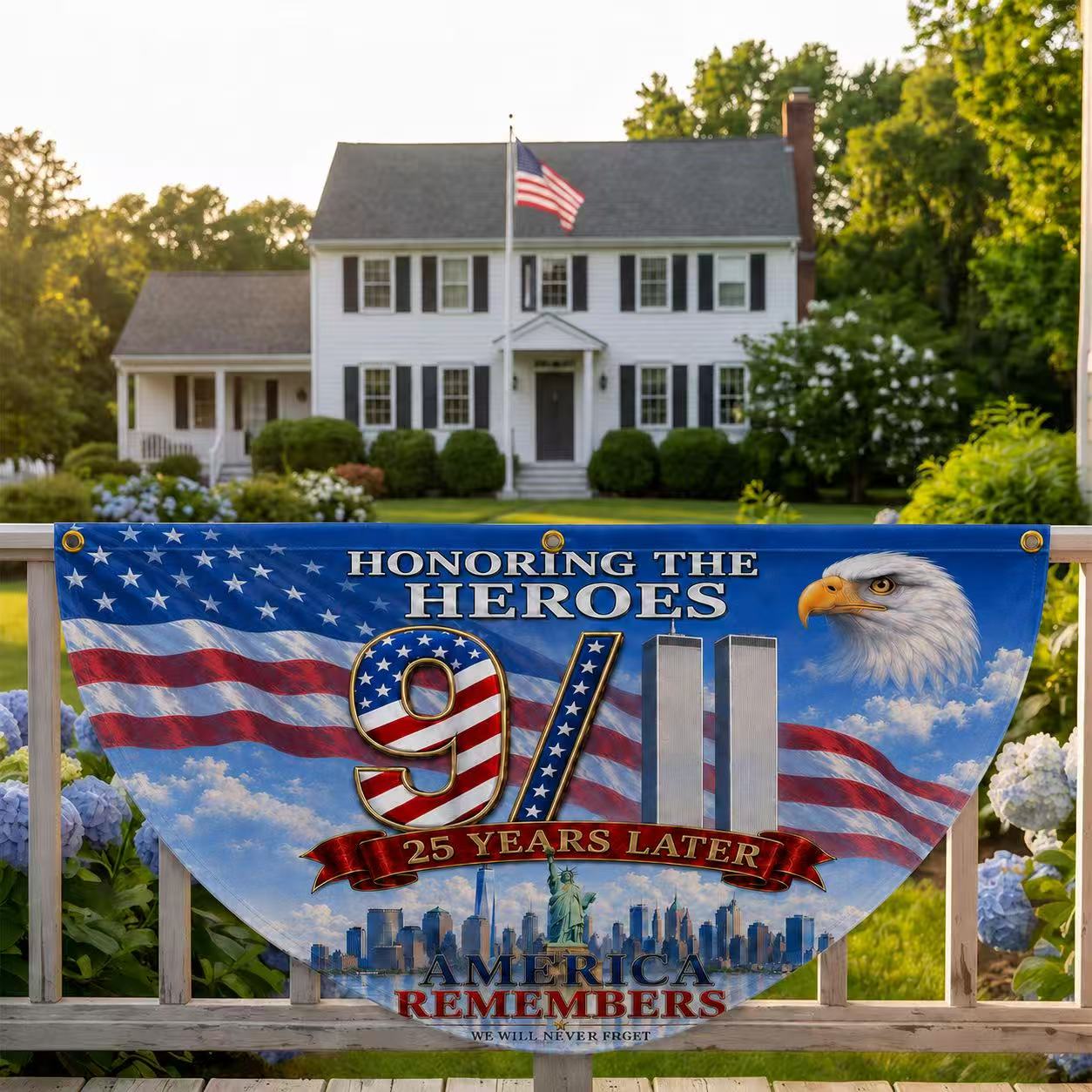 9/11 Honoring the Heroes 25 Years Later Memorial Half Circle Fan Flag