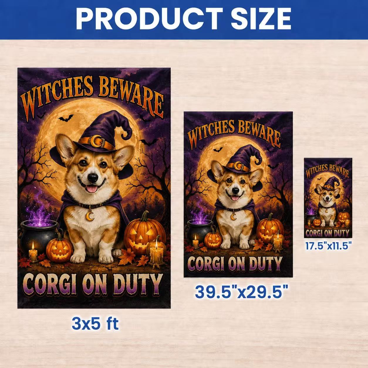 Witches Beware Corgi on Duty Halloween Garden Flag