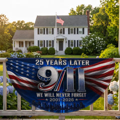 9/11 25 Years Later Never Forget Memorial Half Circle Fan Flag