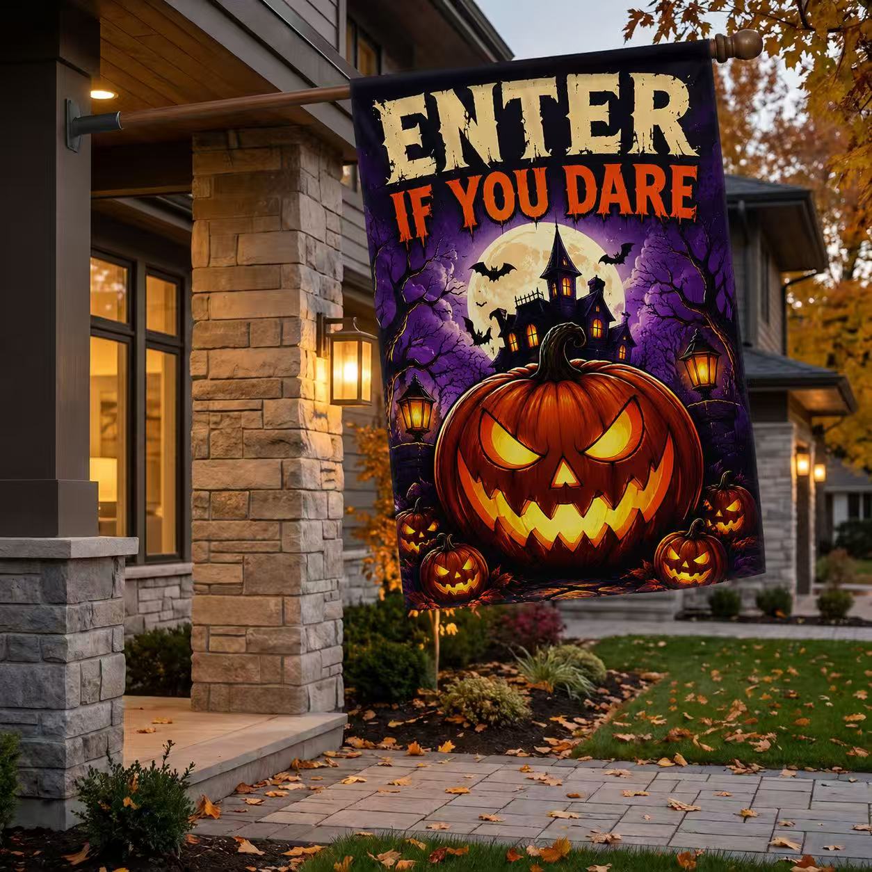 Enter If You Dare Haunted Pumpkin Halloween Garden Flag